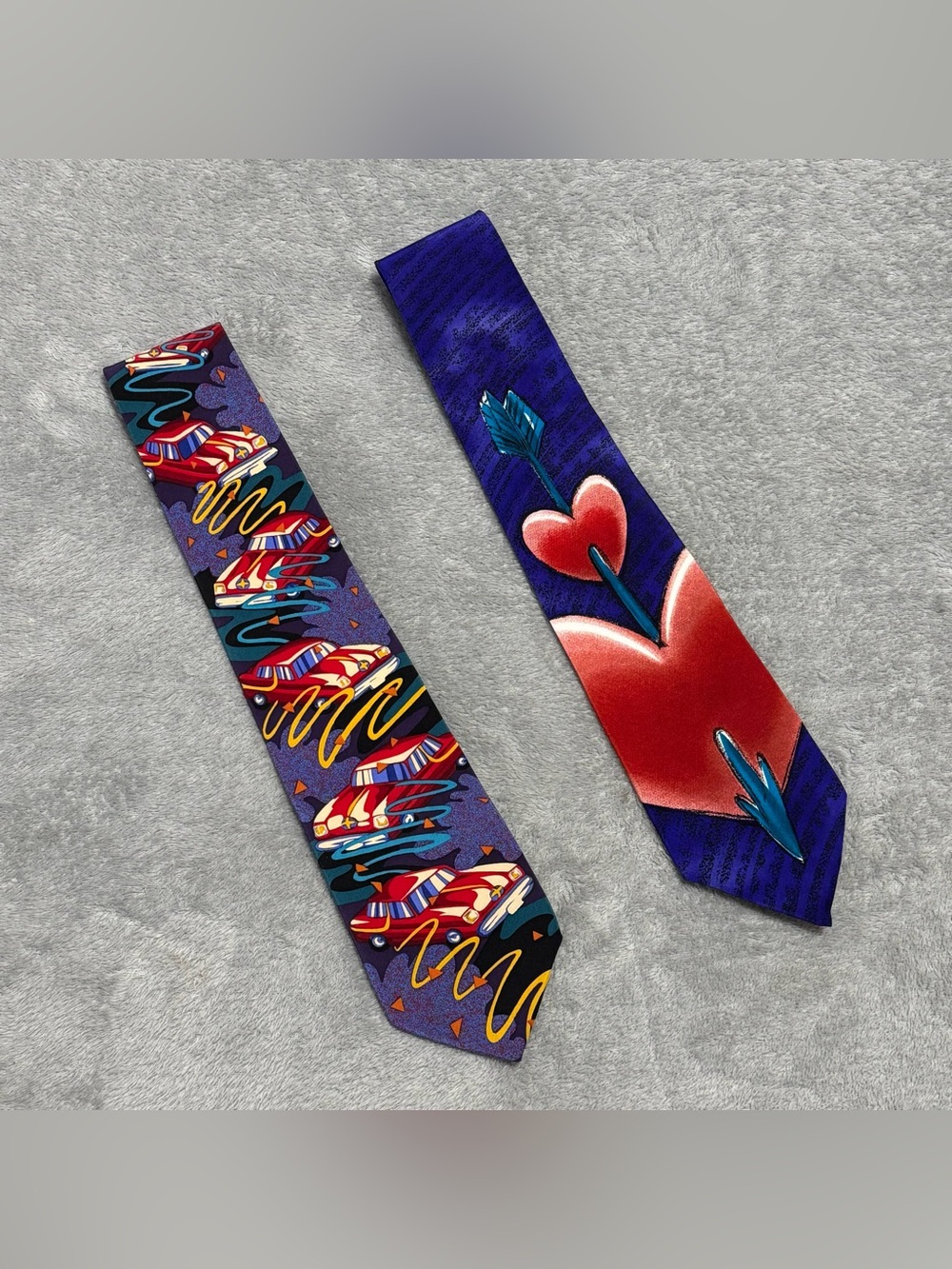 VTG The Beatles Silk Necktie Lot of 2 Drive My Car PS I Love You Novelty Art 90s